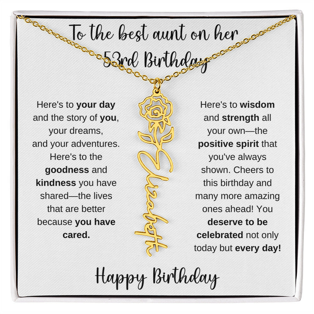 To The Best Aunt - Happy 53rd Birthday | Flower Name Necklace