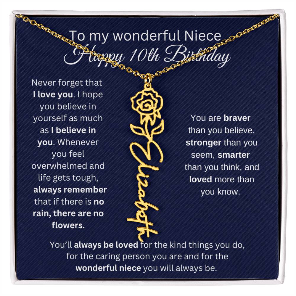 To My Wonderful Niece | Happy 10th Birthday | Flower Name Necklace