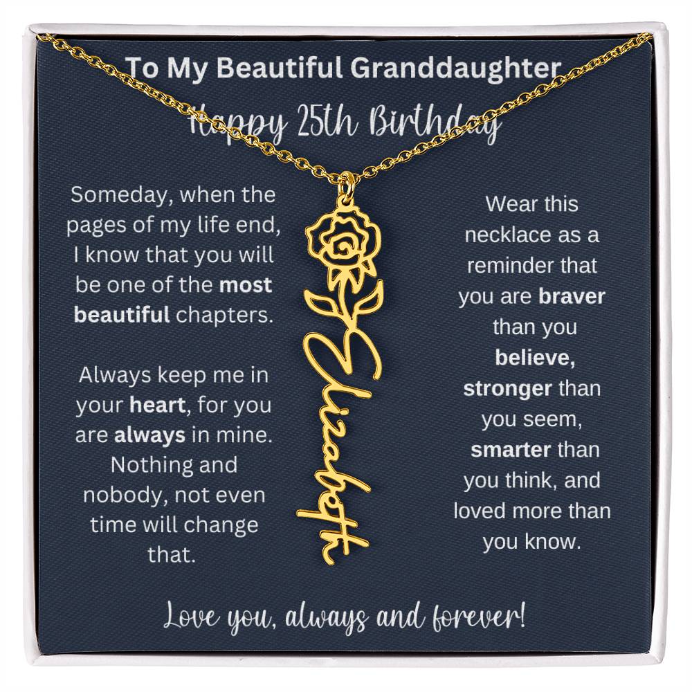 25th Birthday Gift For Granddaughter | Personalized Birth Flower Name Necklace
