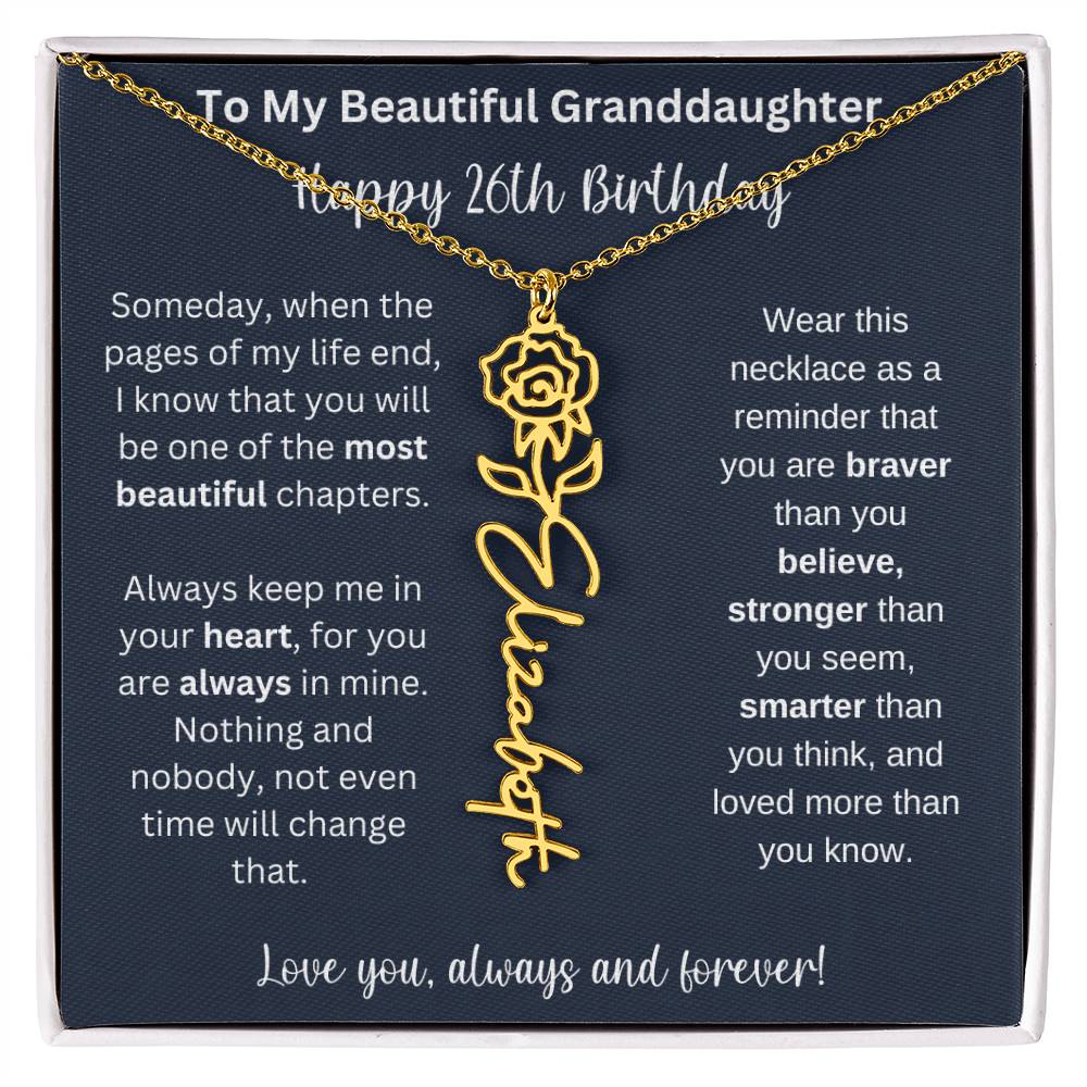 26th Birthday Gift For Granddaughter | Personalized Birth Flower Name Necklace