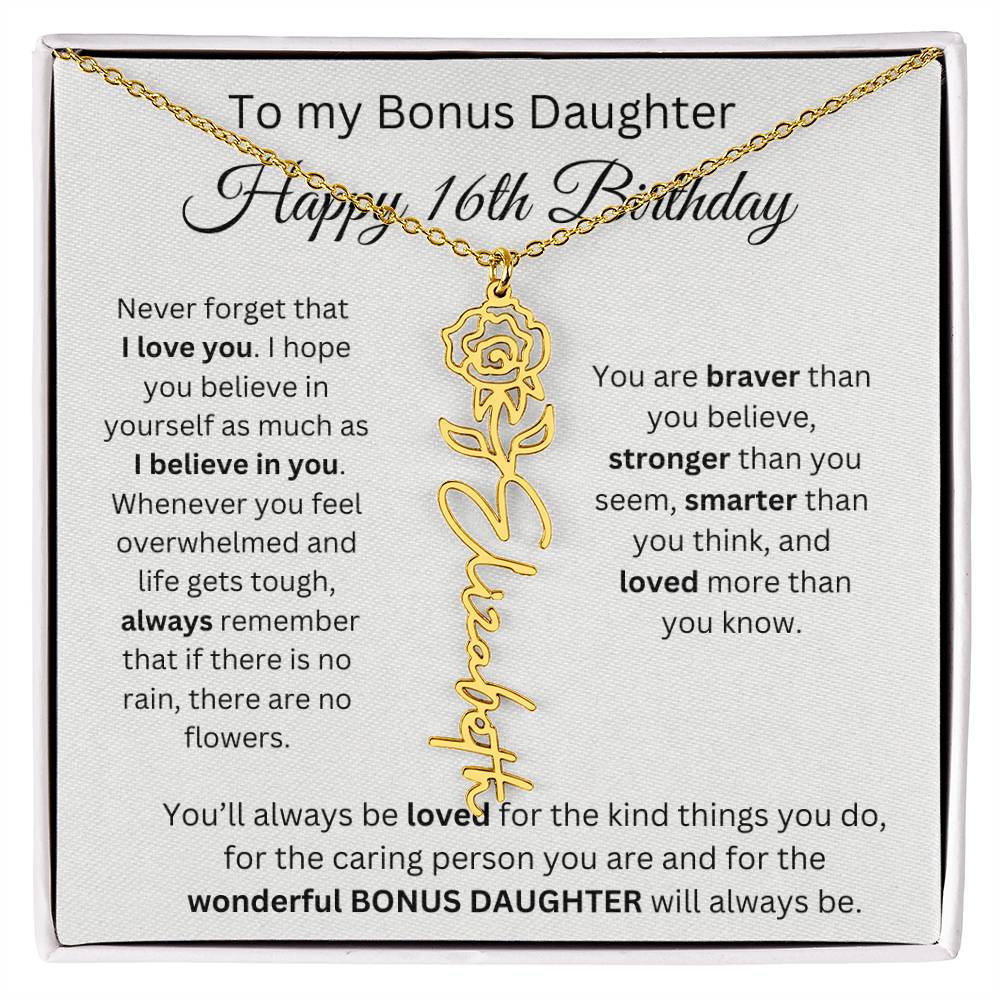 To My Bonus Daughter | Happy 16th Birthday | Flower Name Necklace