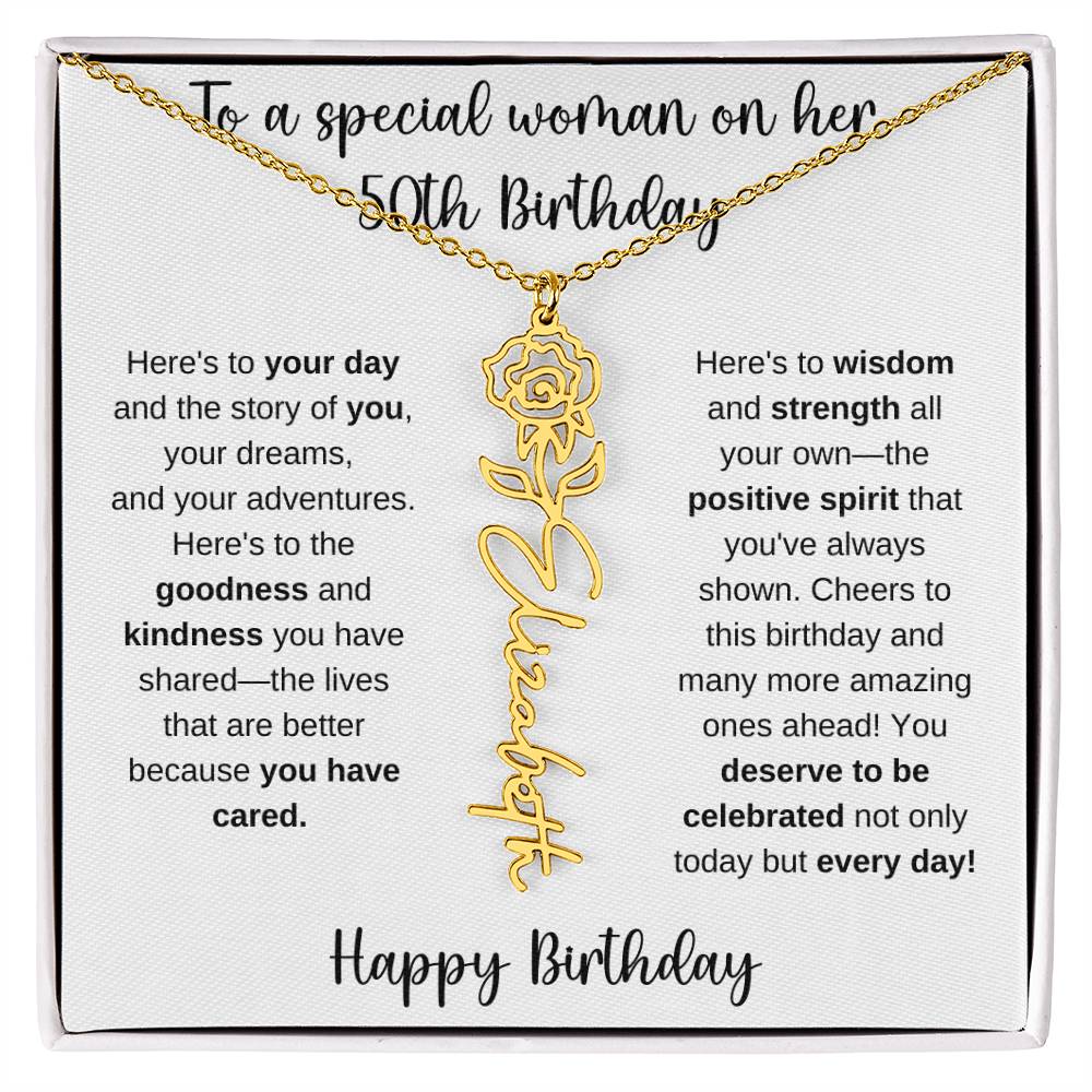 50th Birthday - Flower Name Necklace