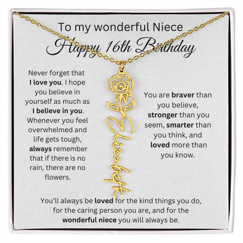 To My Wonderful Niece Happy 16th Birthday - Flower Name Necklace