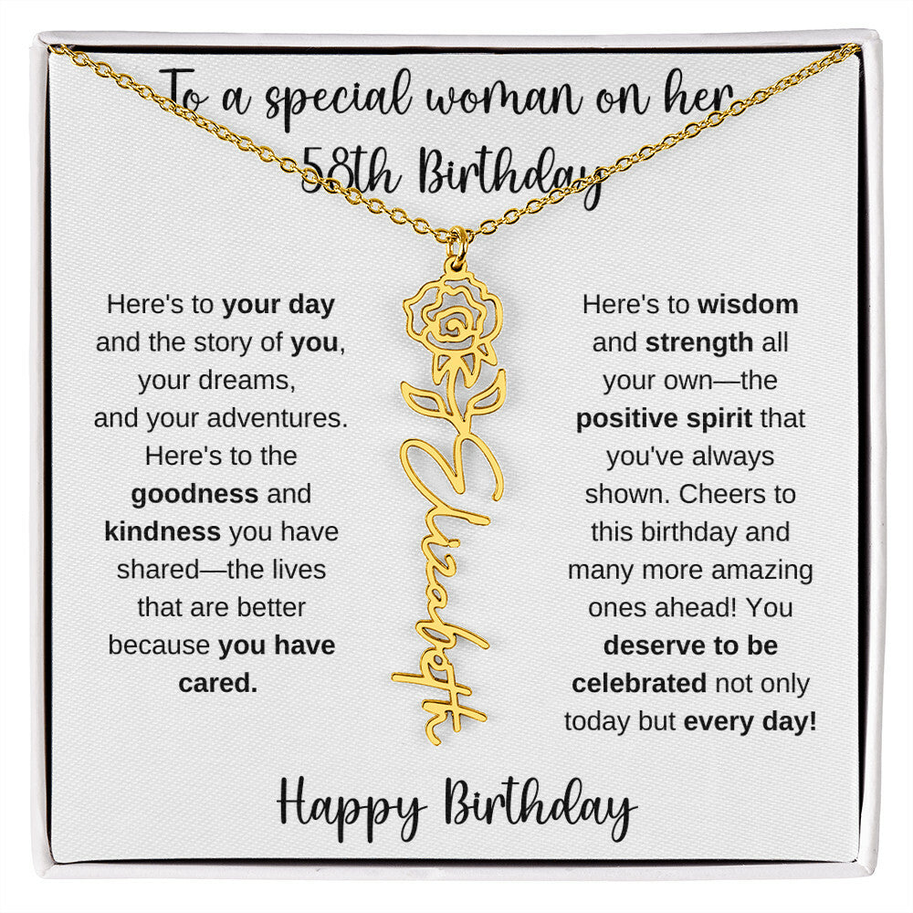 58th Birthday - Flower Name Necklace