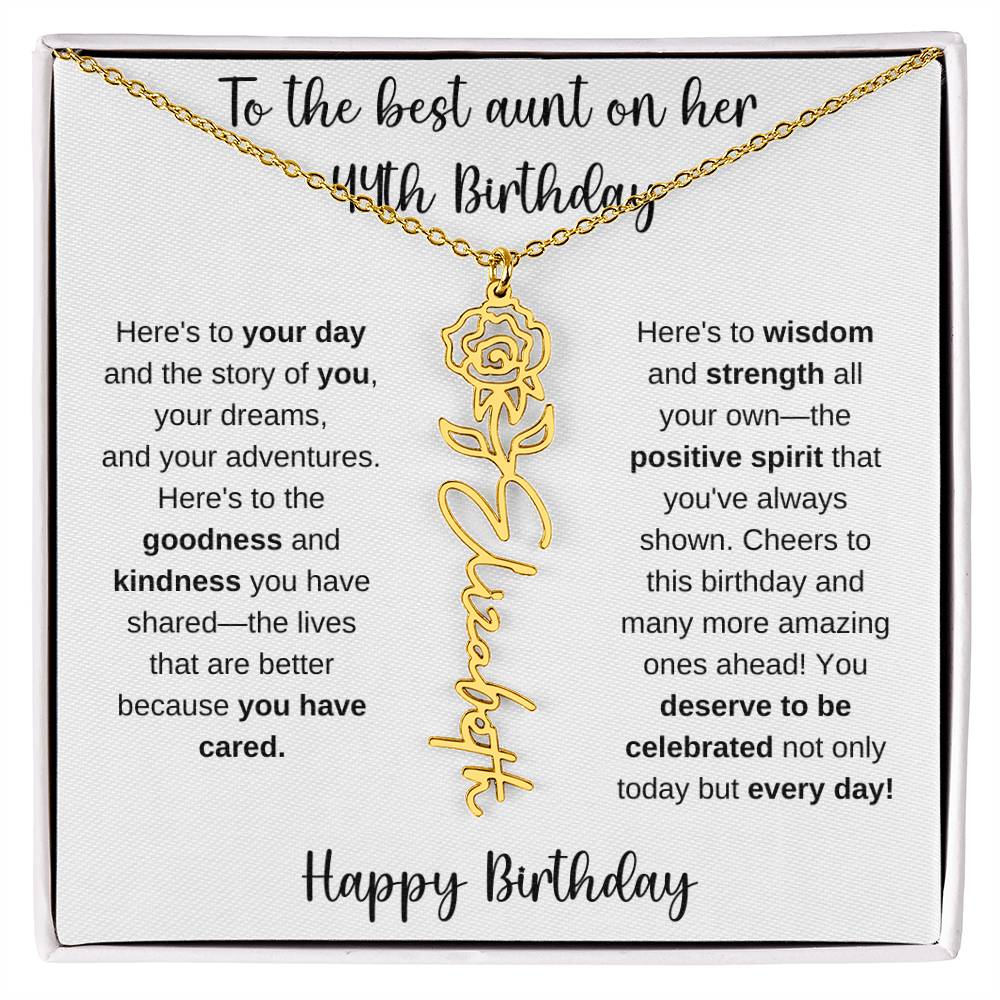 To The Best Aunt - Happy 44th Birthday | Flower Name Necklace