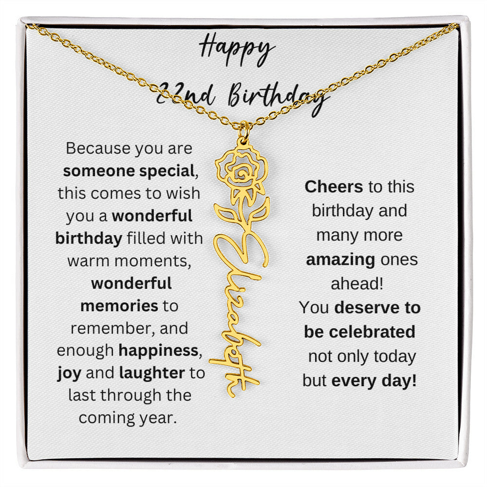 Happy 22nd Birthday - Flower Name Necklace
