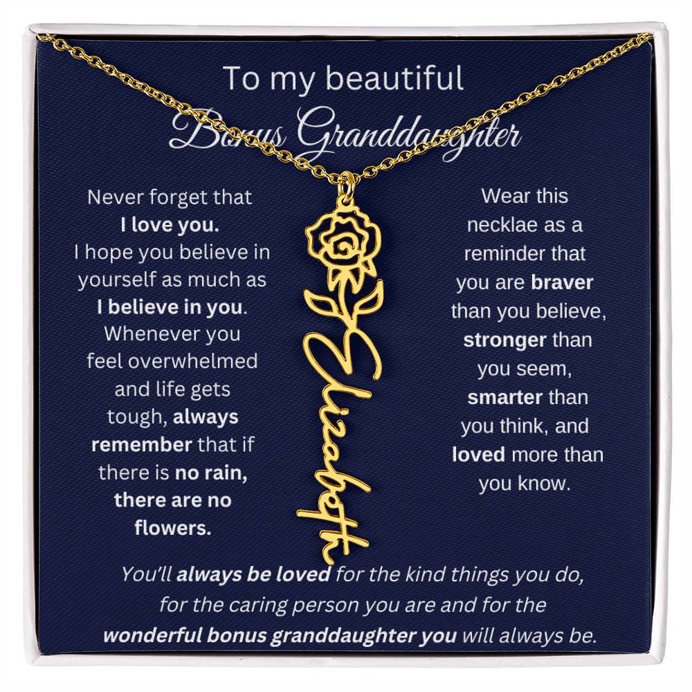 To My Beautiful Bonus Granddaughter | Never Forget That I Love You | Flower Name Necklace