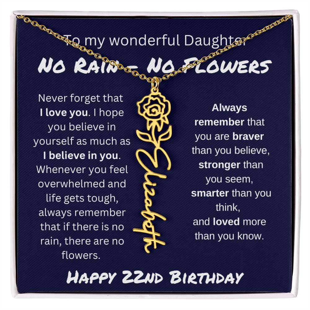 No Rain - No Flower | Happy 22nd Birthday | Flower Name Necklace