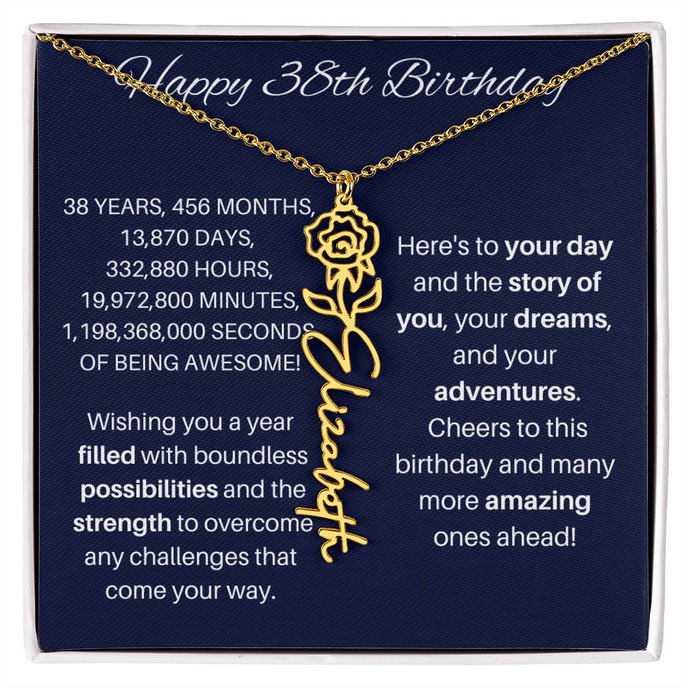 38th Birthday Birth Flower Necklace