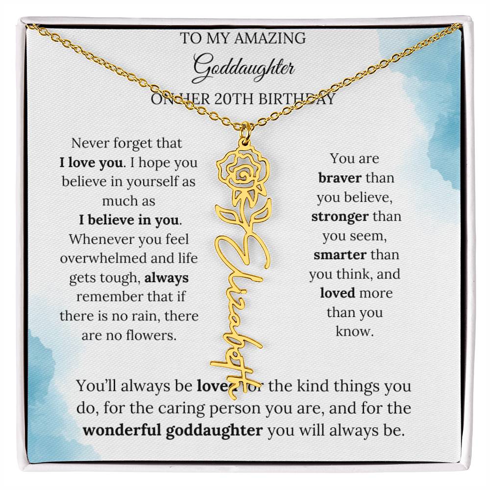 Birth Month Flower Name Necklace for My Goddaughter's 20th Birthday