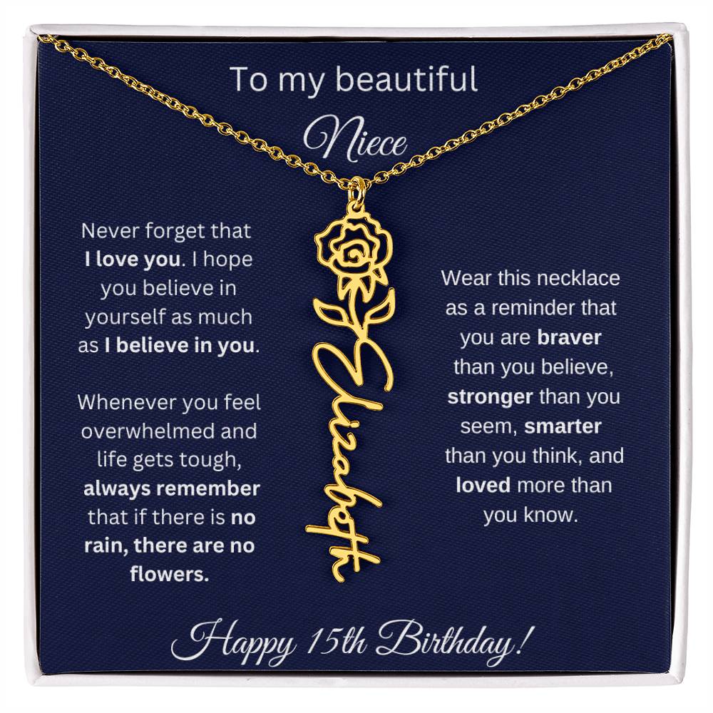 Niece 15th Birthday | Never Forget That I Love You | Birth Flower Name Necklace