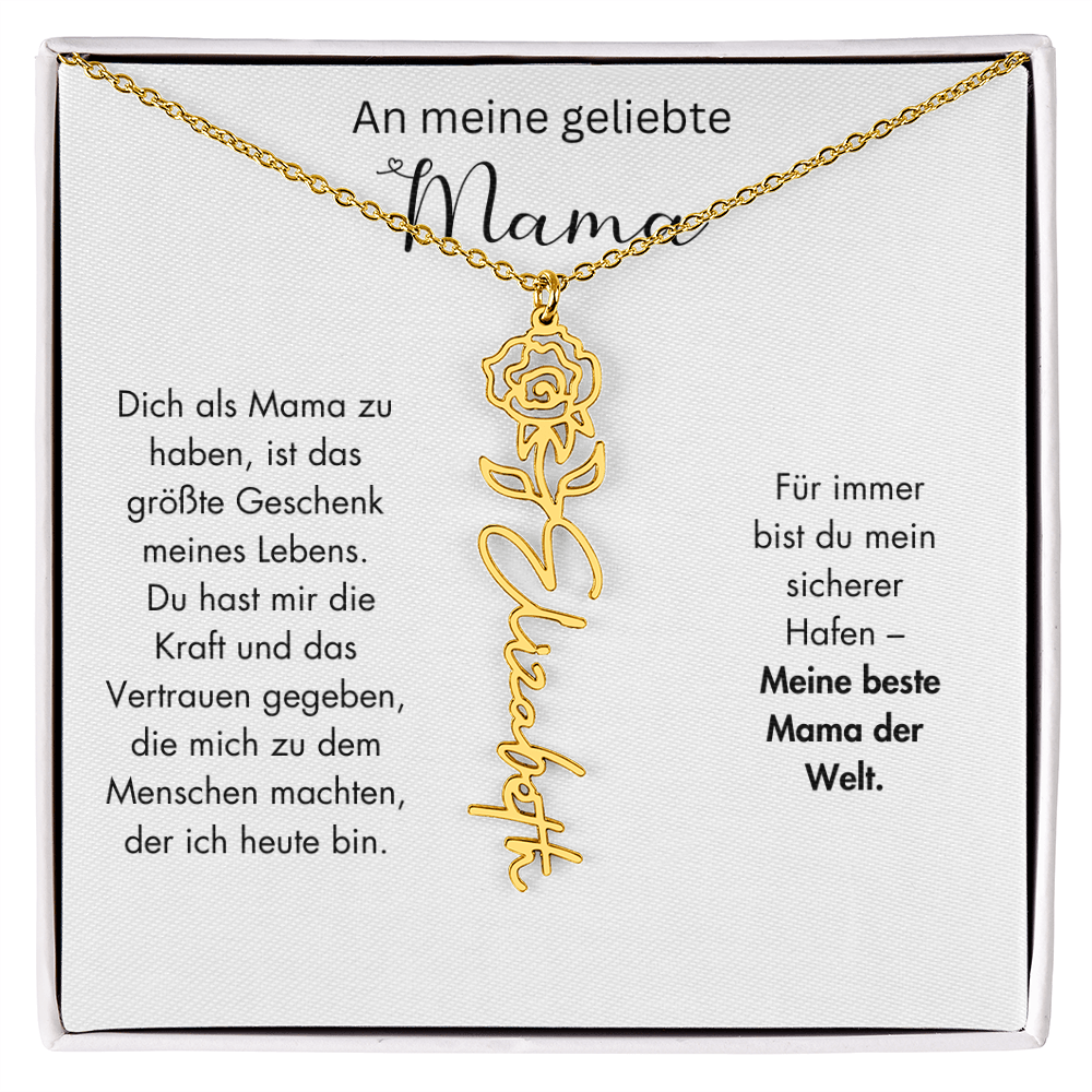 Personalisierte Namenskette mit Geburtsblume für Mama
