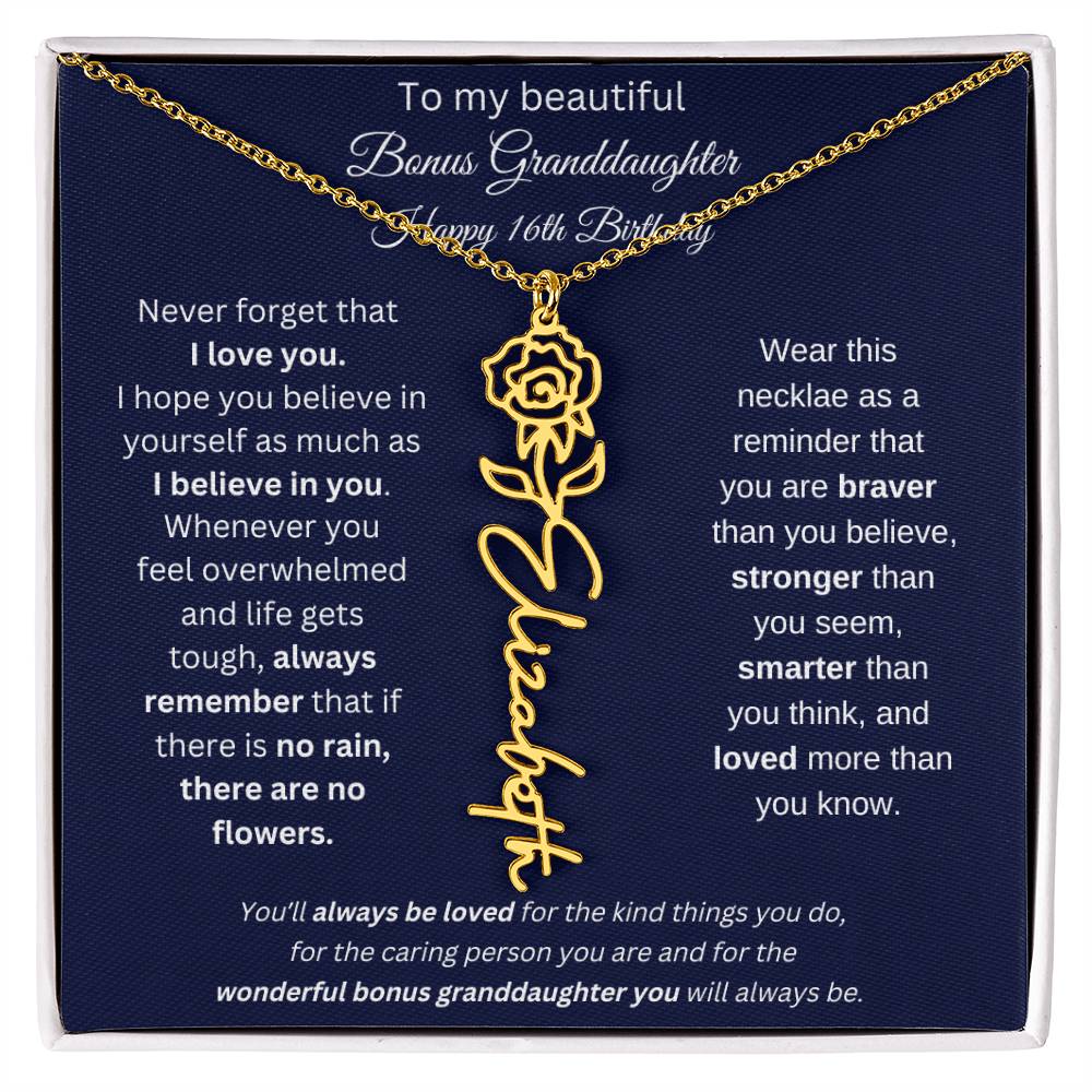 16th Birthday Bonus Granddaughter Gift | Personalized Flower Name Necklace