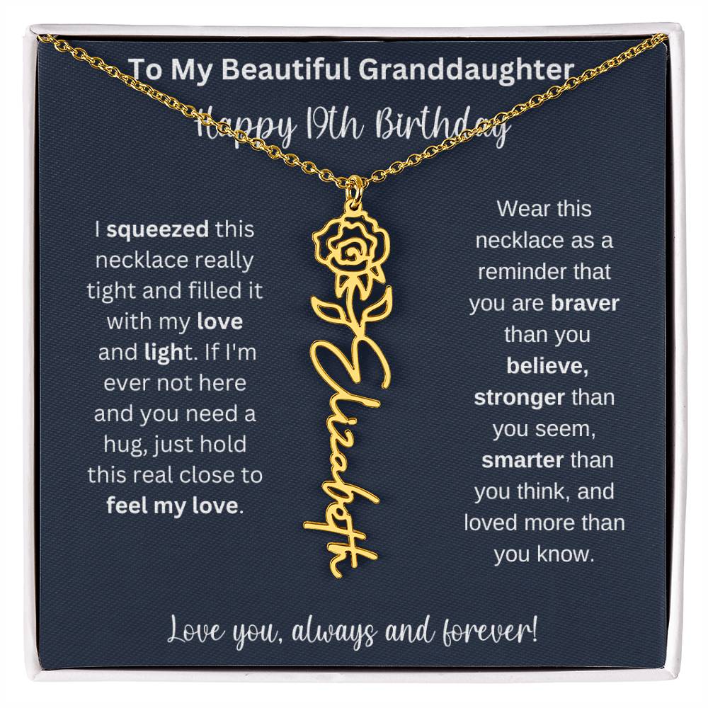 Flower Name Necklace 19th Birthday Necklace Gift To My Granddaughter
