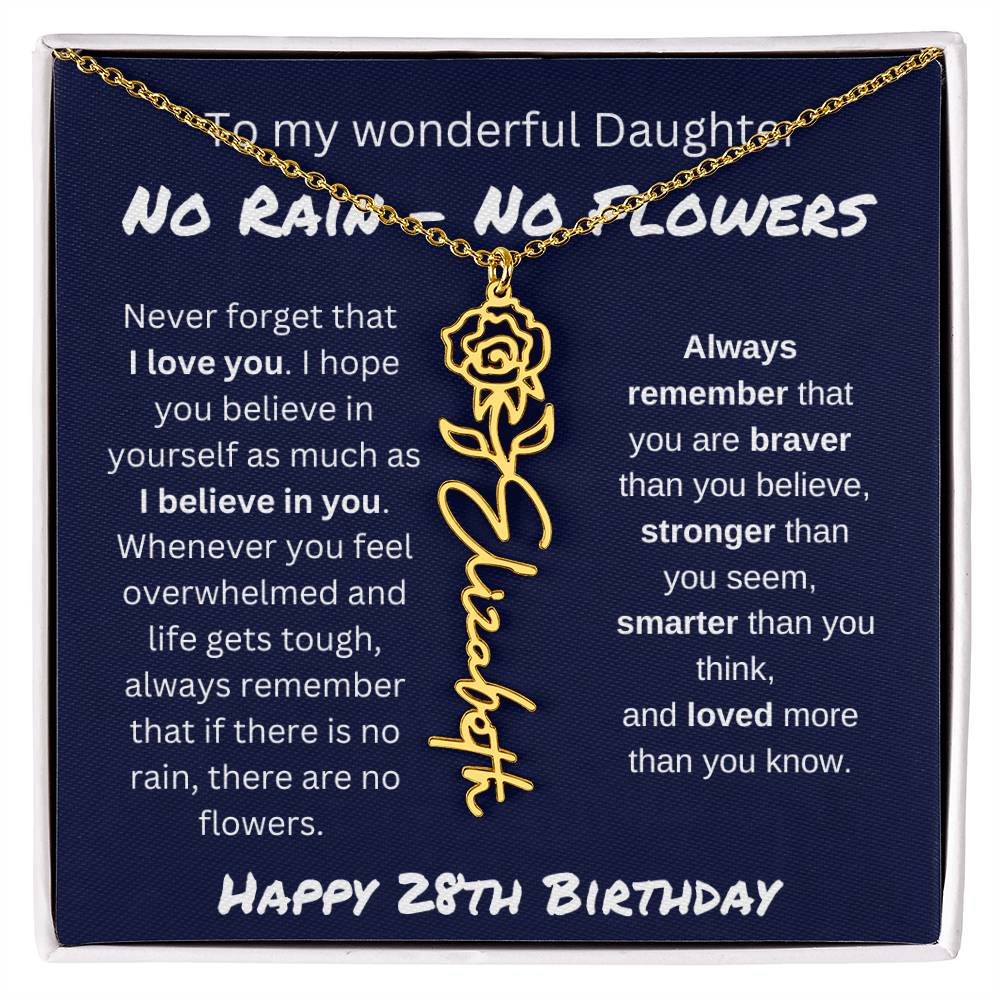 No Rain - No Flower | Happy 28th Birthday | Flower Name Necklace