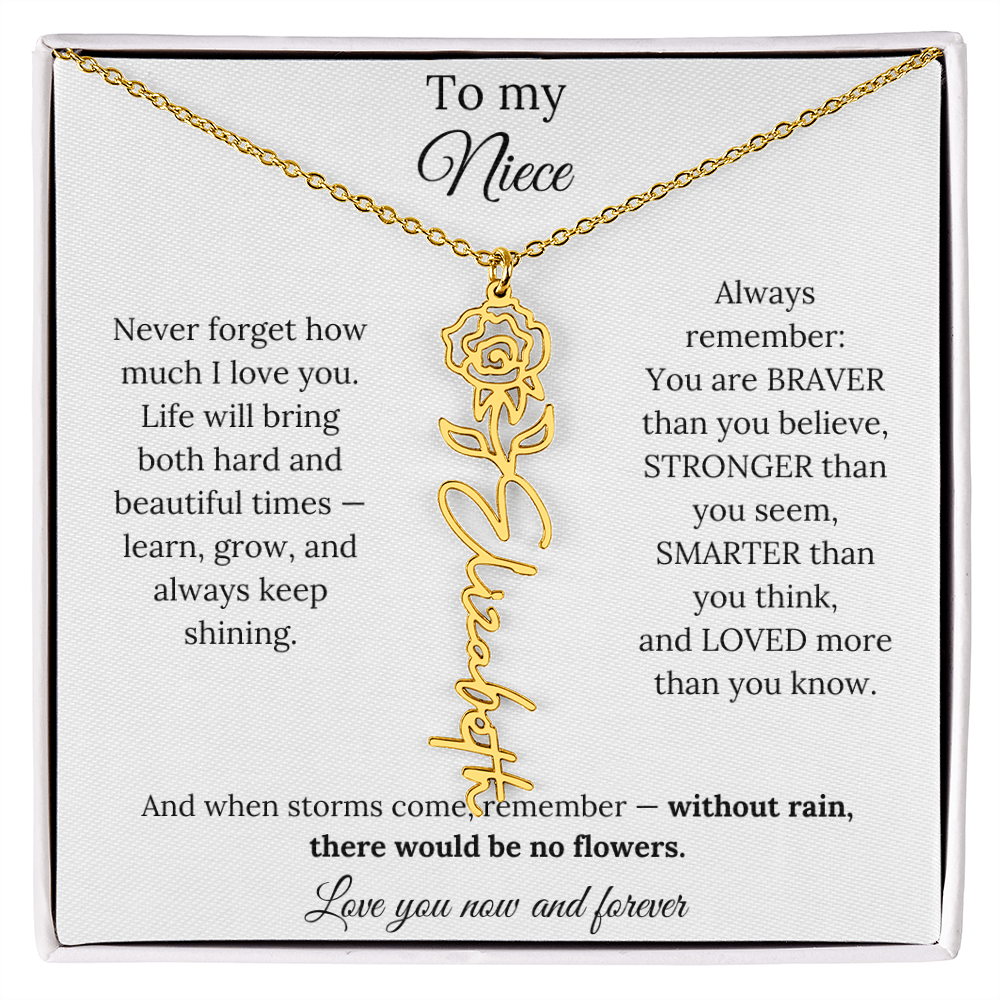 To My Niece Birth Flower Name Necklace From Aunt
