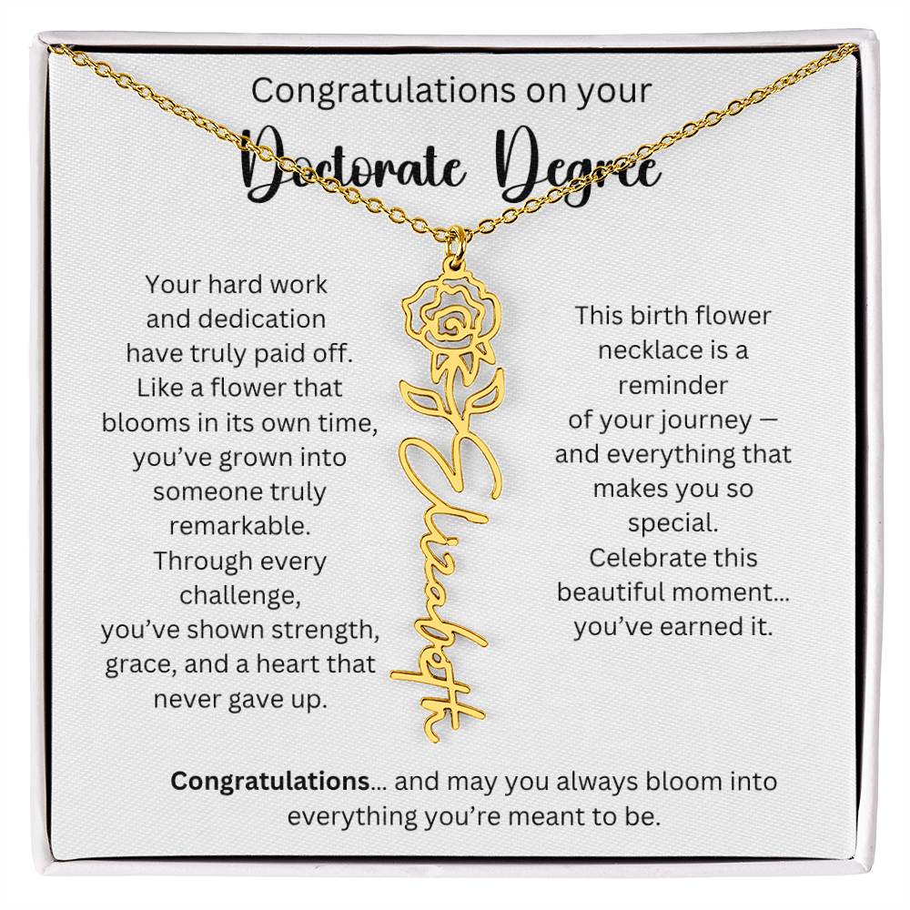 Personalized Doctorate Graduation Gift - Birth Flower Name Necklace