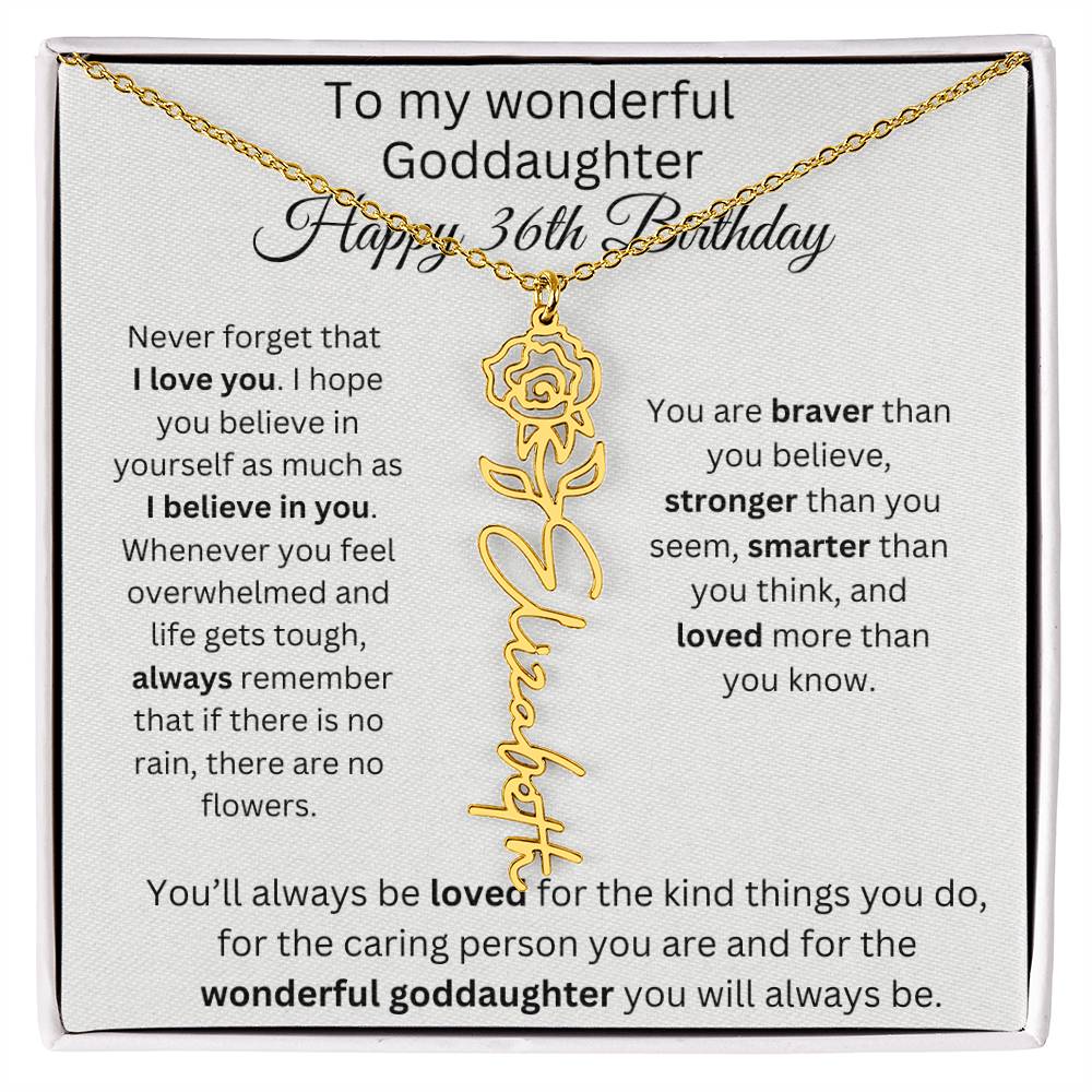 To My Wonderful Goddaughter - Happy 36th Birthday - Flower Name Necklace