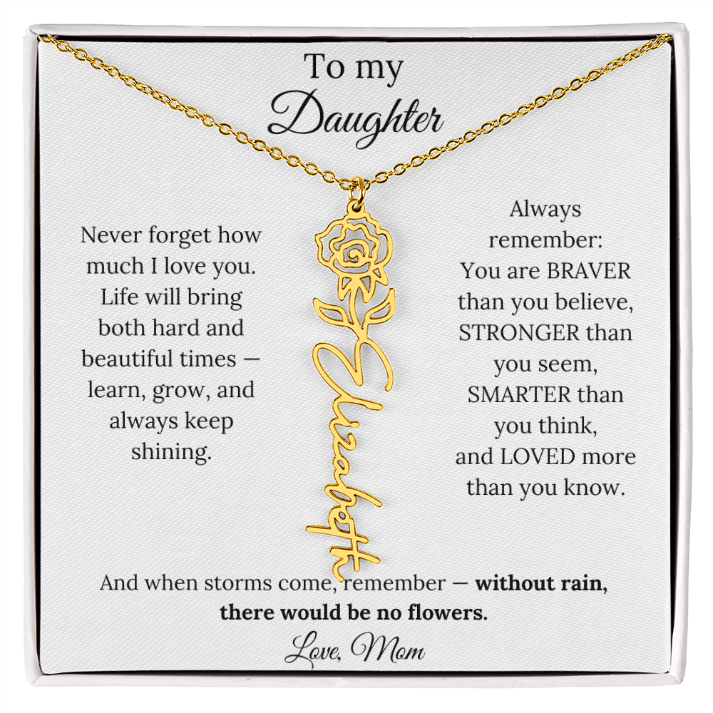 Personalized Jewelry Gift To My Daughter Birth Flower Name Necklace From Mom
