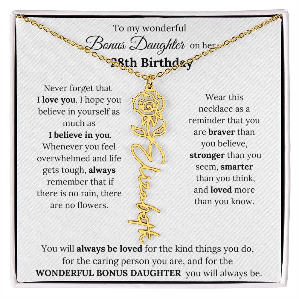 To My Wonderful Bonus Daughter On Her 28th Birthday | I Love You | Flower Name Necklace
