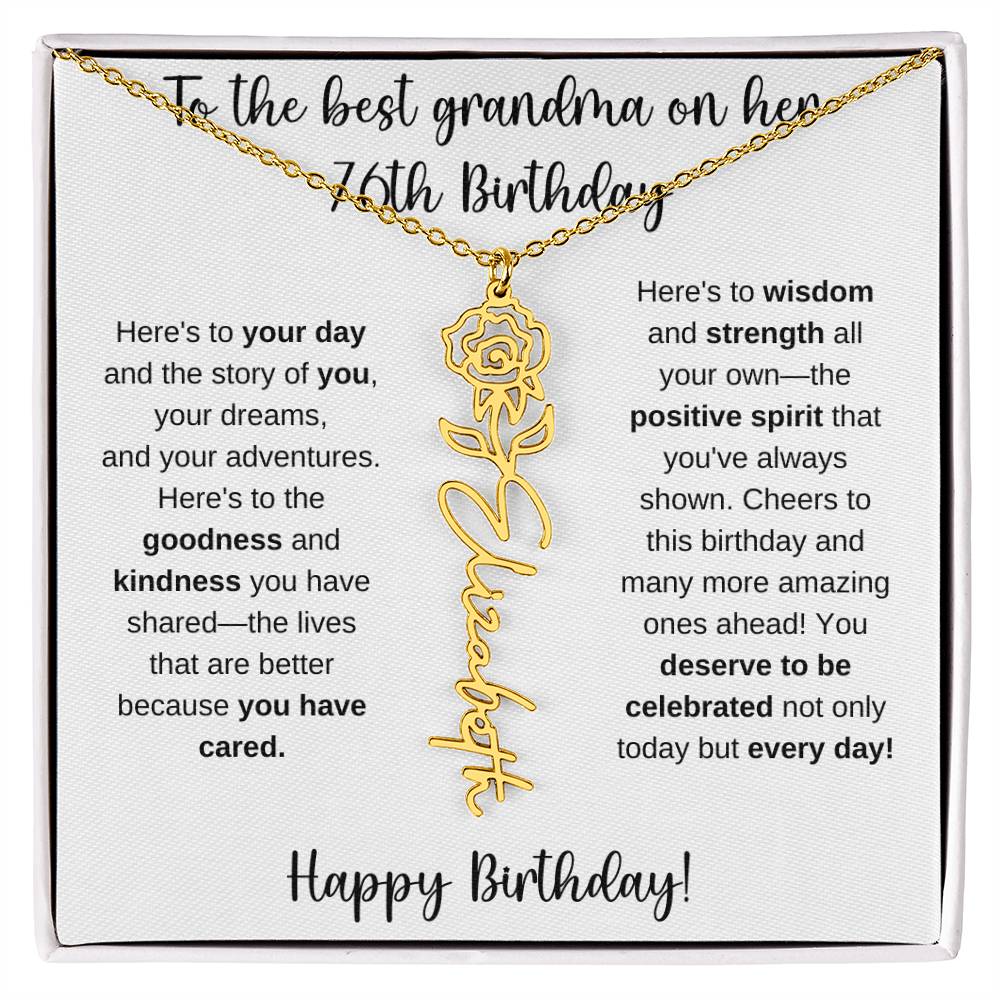 To The Best Grandma - Happy 76th Birthday | Flower Name Necklace