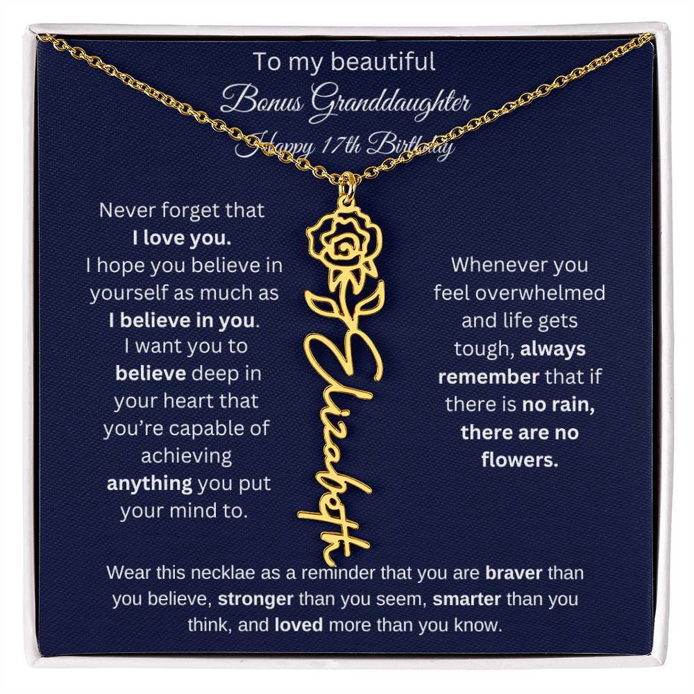 Bonus Granddaughter 17th Birthday | I Love You | Flower Name Necklace
