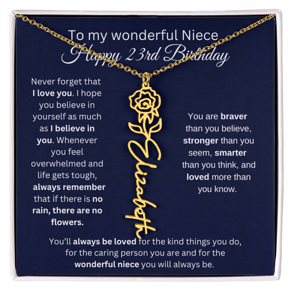 To My Wonderful Niece | Happy 23rd Birthday | Flower Name Necklace