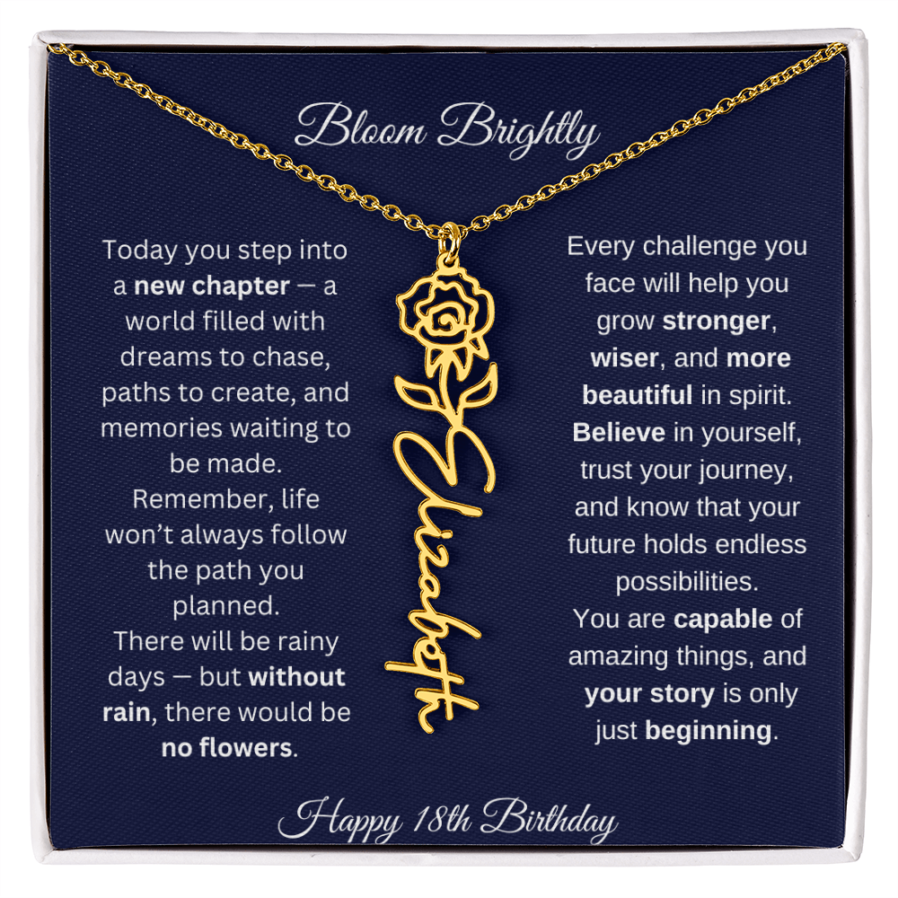 Bloom Brightly - Happy 18th Birthday - Flower Name Necklace