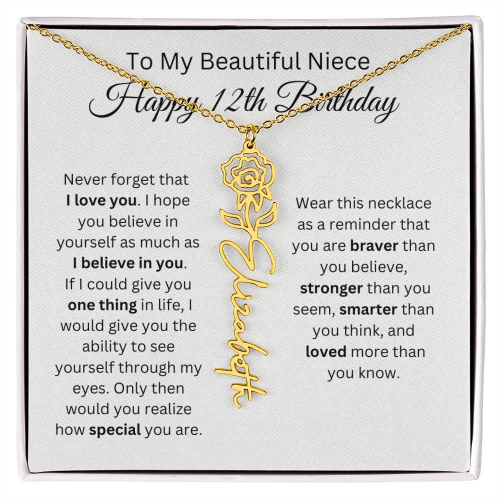 To My Beautiful Niece Happy 12th Birthday - Flower Name Necklace
