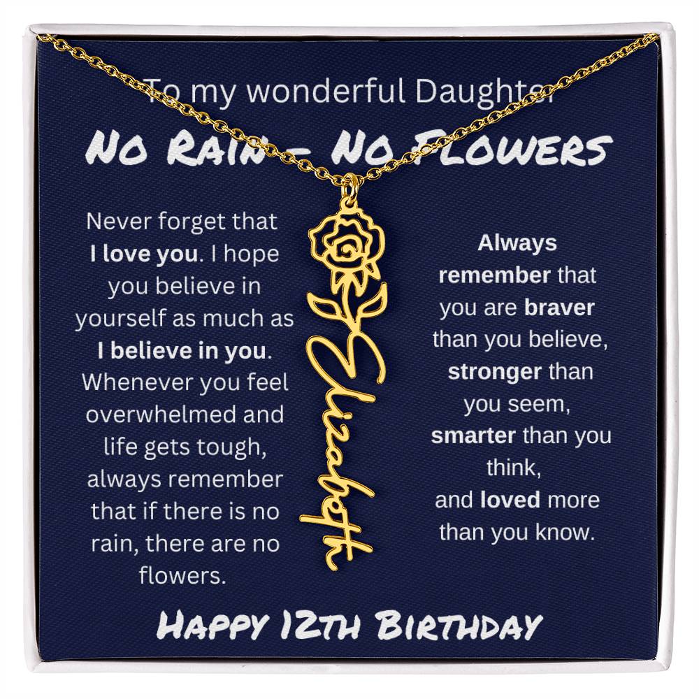 No Rain - No Flower | Happy 12th Birthday | Flower Name Necklace