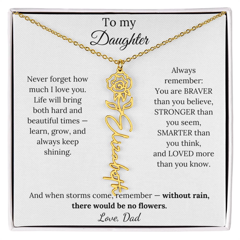 Personalized Jewelry Gift To My Daughter Birth Flower Name Necklace From Dad