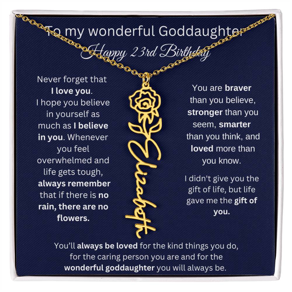 Goddaughter 23rd Birthday Gift | Flower Name Necklace