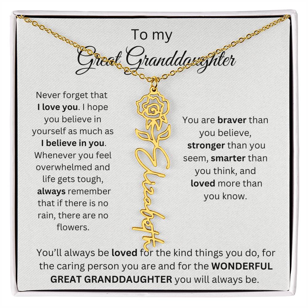 To My Great Granddaughter | I Love You | Flower Name Necklace