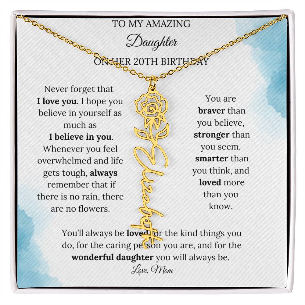 Birth Month Flower Name Necklace for My Daughter's 20th Birthday
