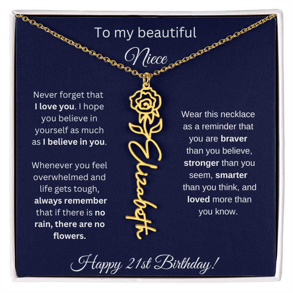 Niece 21st Birthday | Never Forget That I Love You | Birth Flower Name Necklace