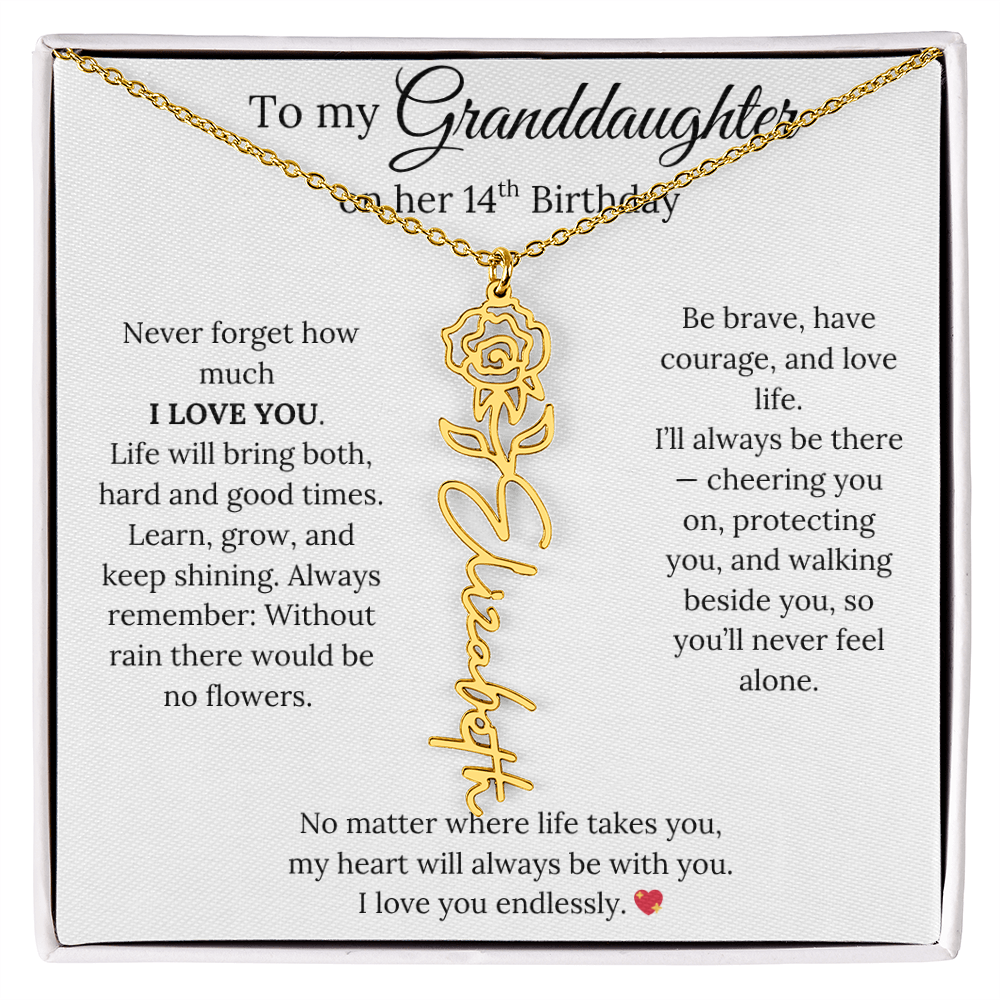 14th Birthday Gift For Granddaughter - Personalized Flower Name Necklace