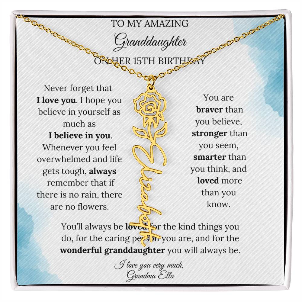 Birth Month Flower Name Necklace for My Granddaughter's 15th Birthday