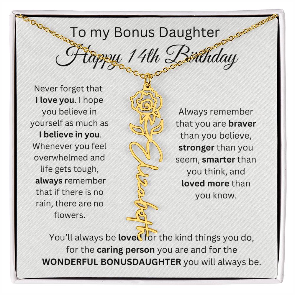 14th Birthday Gift To My Bonus Daughter | Flower Name Necklace