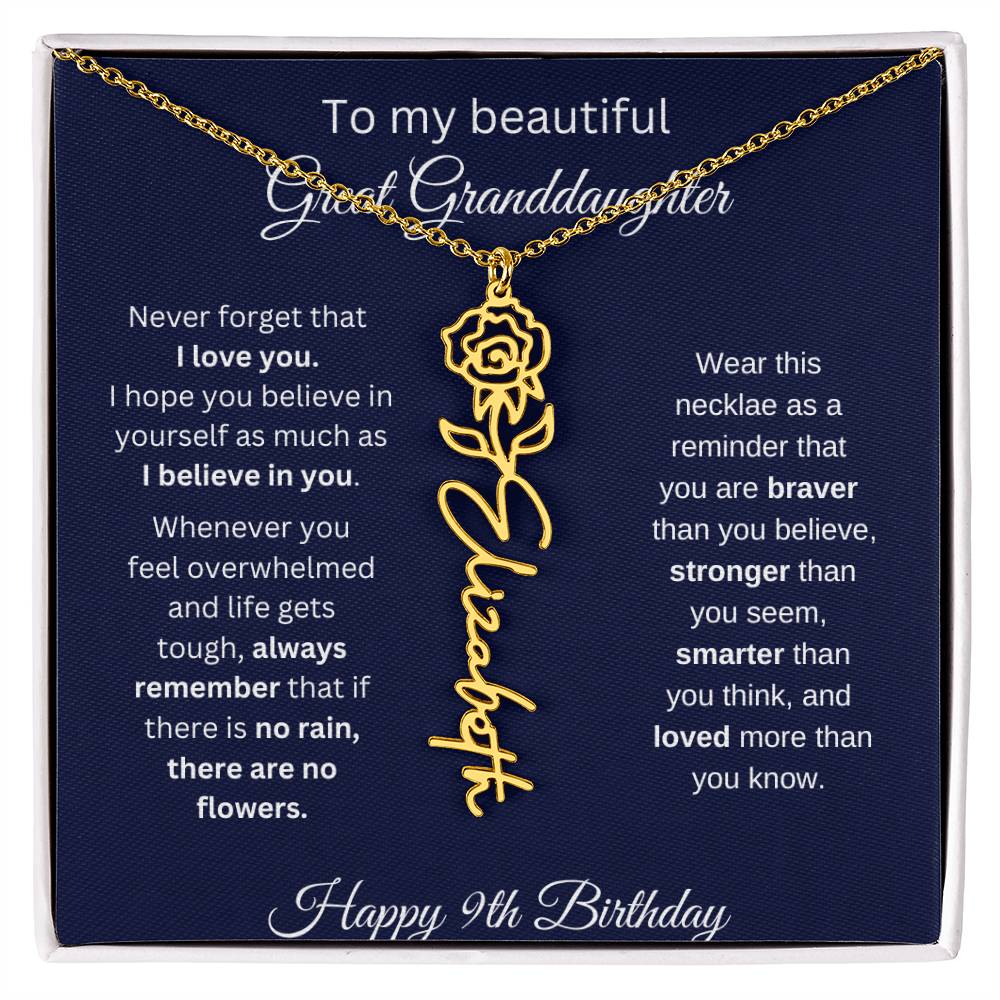 Personalized 9th Birthday Gift Great Granddaughter | Flower Name Necklace
