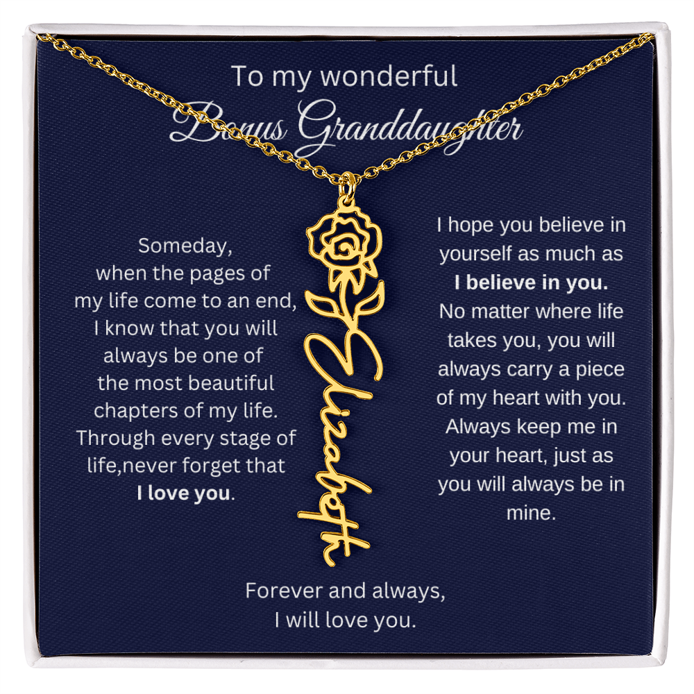 To My Bonus Granddaughter Jewelry Gift - Birth Flower Name Necklace