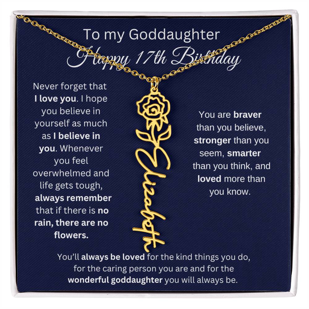 To My Goddaughter - Happy 17th Birthday - Flower Name Necklace