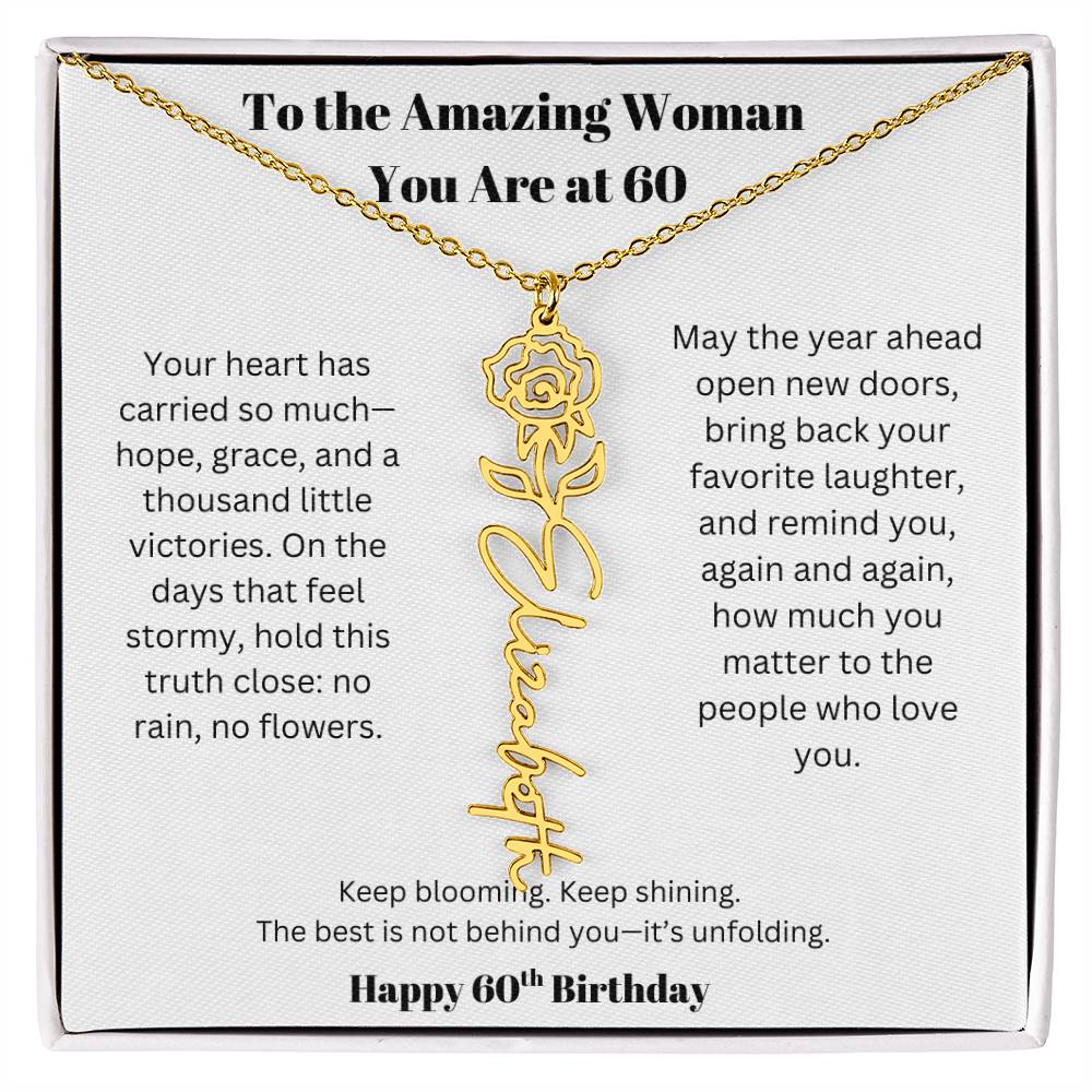 To The Amazing Woman | 60th Birthday Keepsake Jewelry | Flower Name Necklace