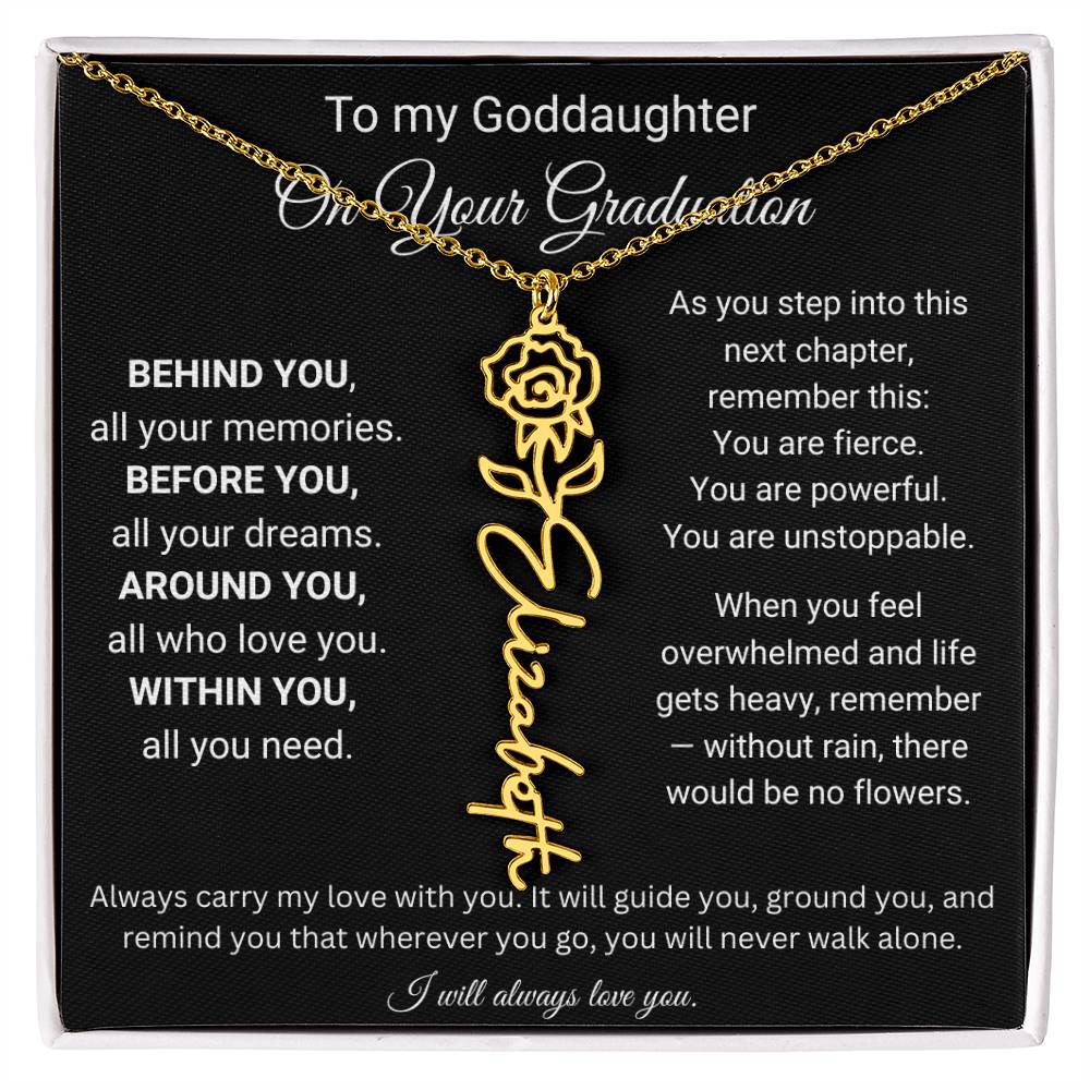 Birth Flower Name Necklace for Goddaughter Graduation