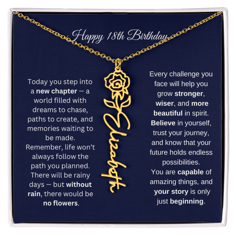 18th Birthday Birth Flower Name Necklace