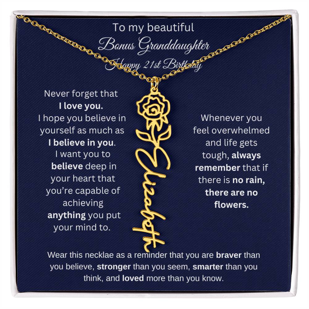 Bonus Granddaughter 21st Birthday | I Love You | Flower Name Necklace