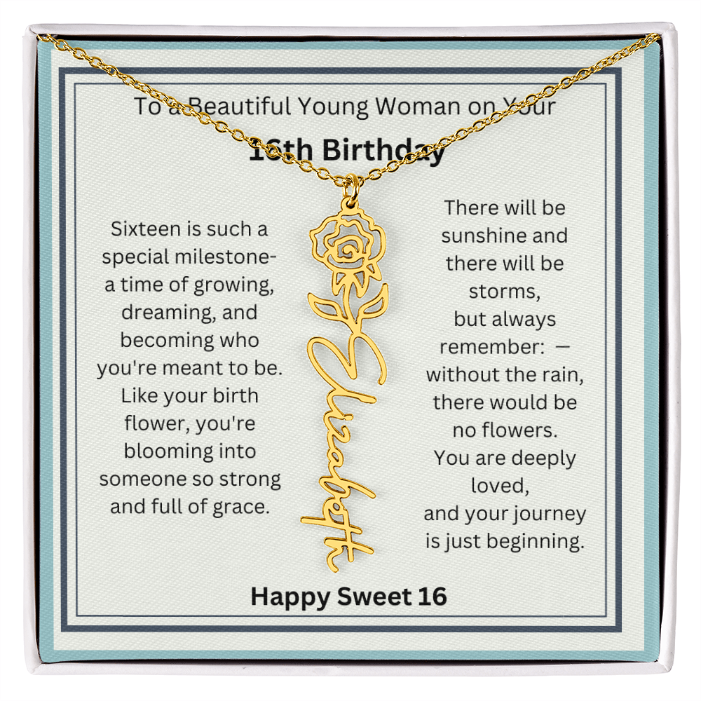Sweet 16 Birth Flower Name Necklace Gift 2