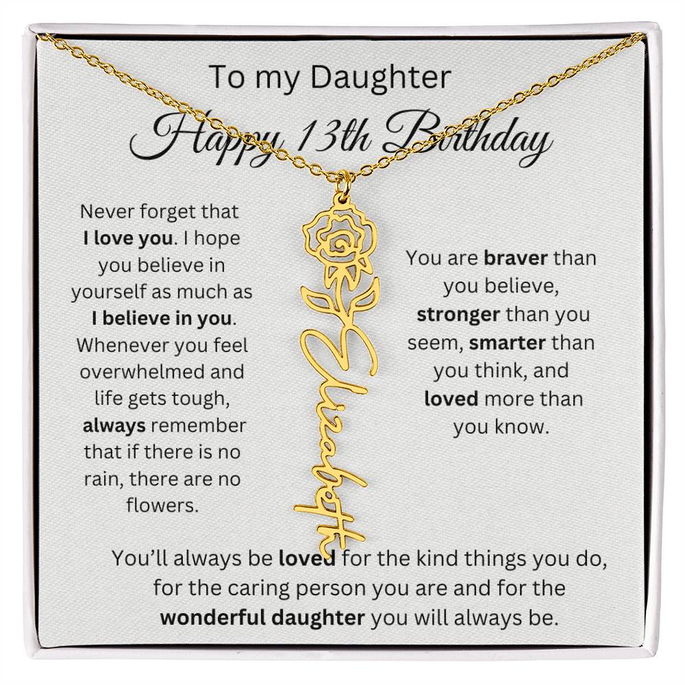 Happy 13th Birthday - Flower Name Necklace