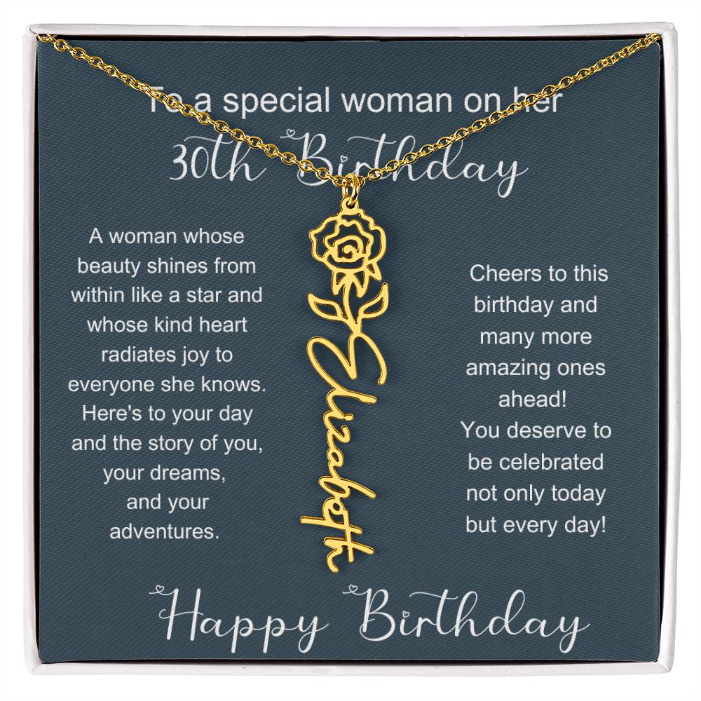 To A Special Woman On Her 30th Birthday | Flower Name Necklace