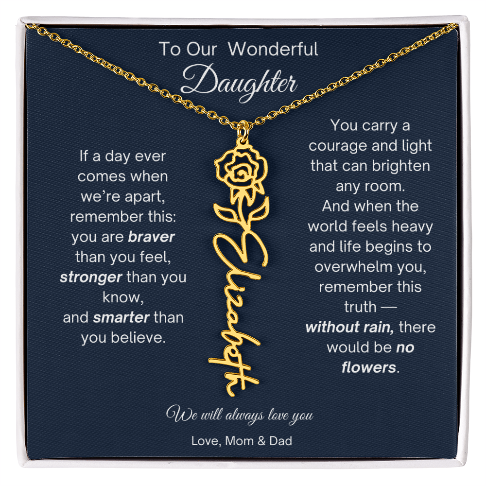 Daughter Necklace from Parents - Birth Flower Name Necklace