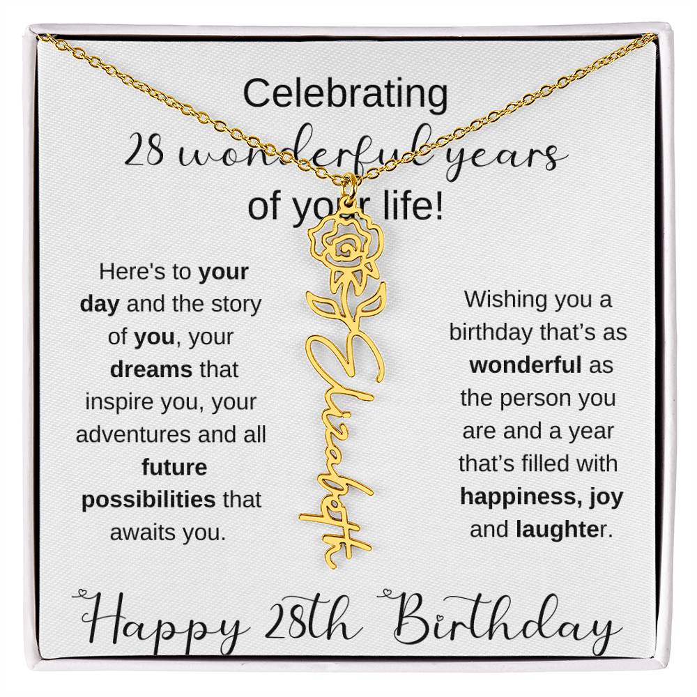Happy 28th Birthday | Flower Name Necklace